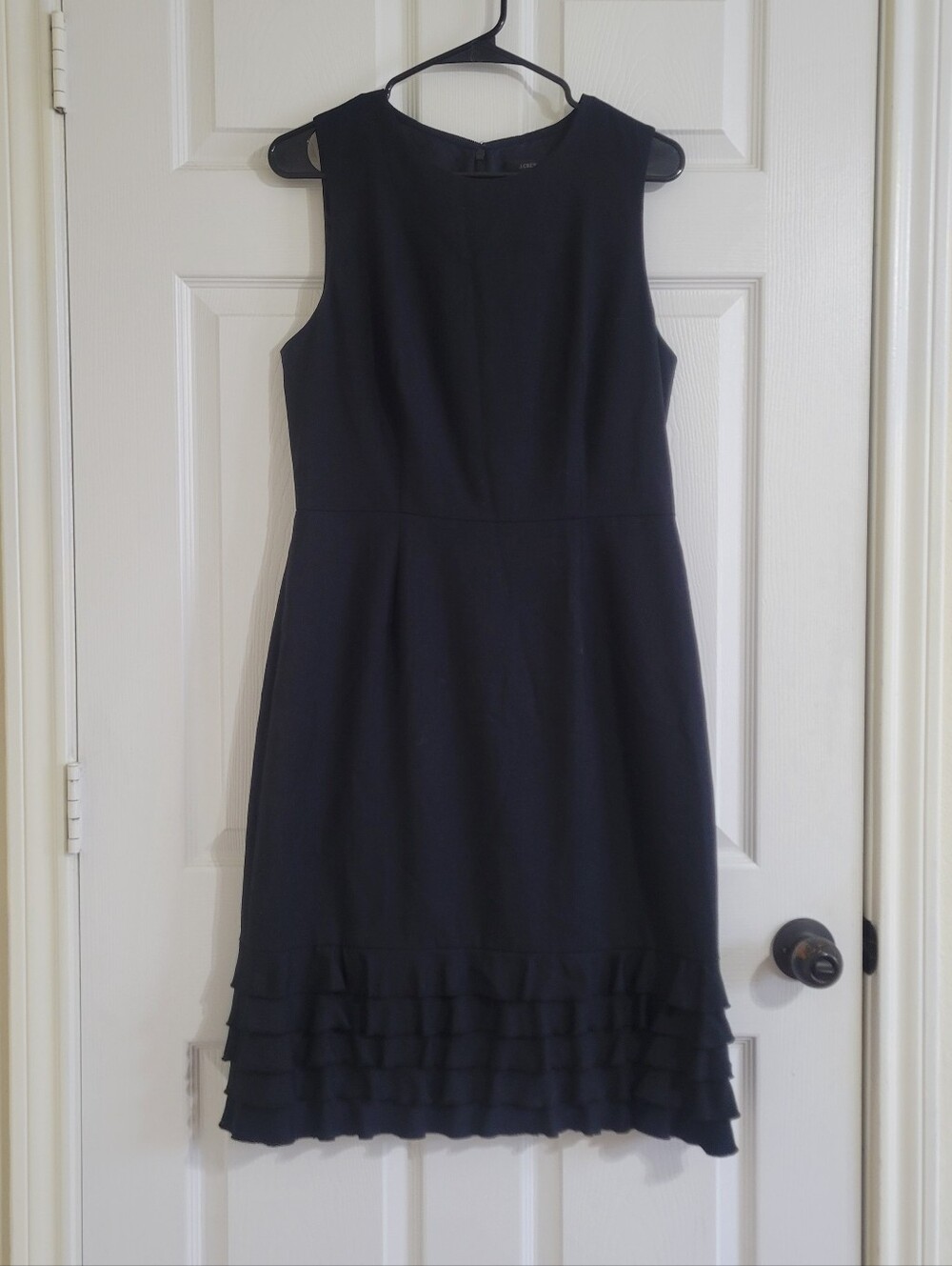 J. Crew 100% Wool Black Sleeveless Midi Dress with Ruffle Hem - Picture 1 of 6